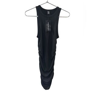 SHEIN Black Ribbed Ruched Tank Midi Dress